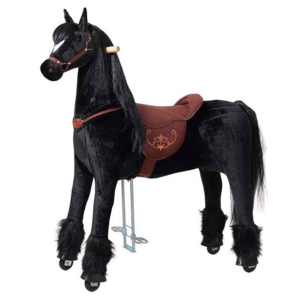 Spielzeugpferd XL PRO Ebony von Ponnie. Großes Pferd auf Rollen für Kinder und Erwachsene.