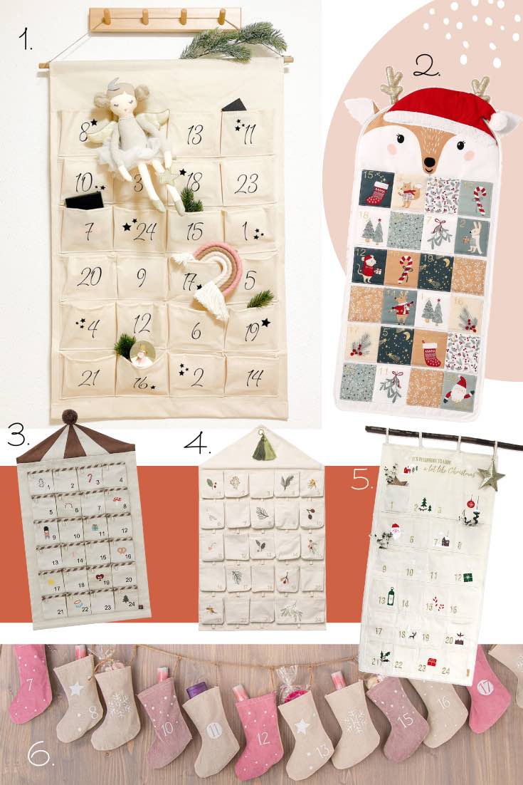 Adventskalender zum Befüllen aus Stoff mit Taschen, die befüllbar sind. Wandkalender für Kinder.