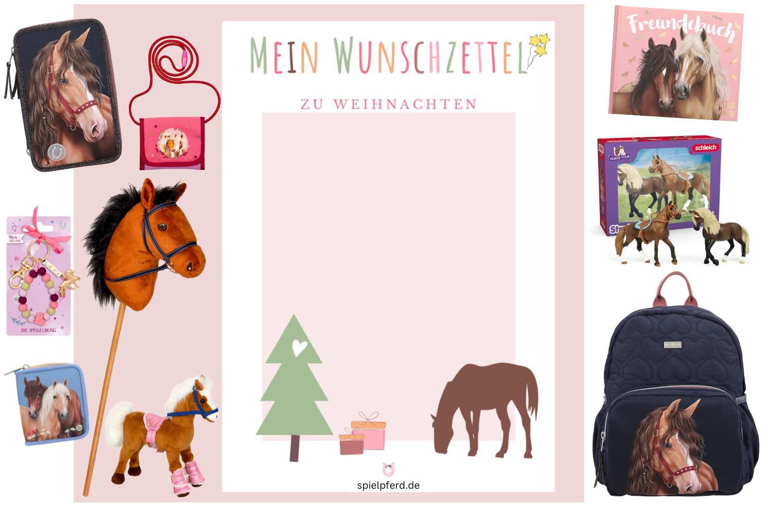 Wunschzettel Weihnachten zum Ausdrucken und Weihnachtsgeschenke für Pferdefreunde. Geschenkideen für Mädchen und Jungen, die Pferde mögen. Pferde Spielzeug etc.