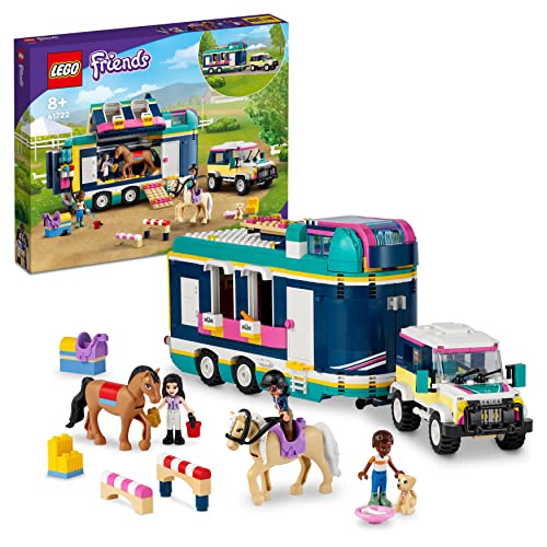 LEGO 41722 Friends Pferdeanhänger, Set mit Spielzeug-Auto, 3 Tier-Figuren  inkl. 2 Pferden und REIT-Zubehör, tolles Pferde-Spielzeug für Kinder ab 8  Jahren, Geschenk für Mädchen und Jungen 