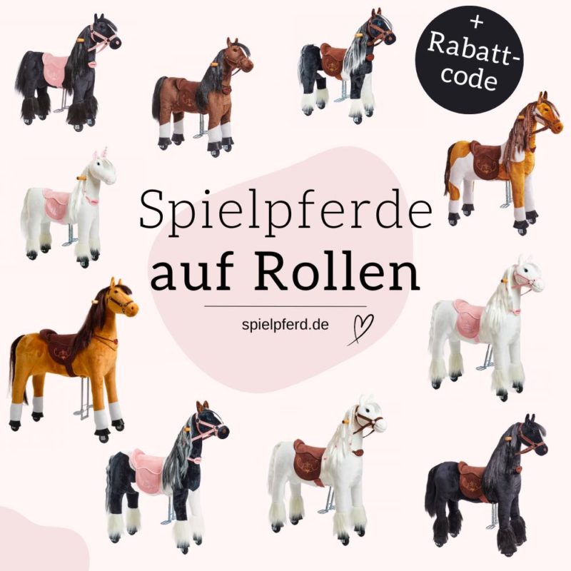 Spielpferde auf Rollen zum Reiten für Kinder und Erwachsene. Plüschpferd XXL zum Draufsitzen mit kammbarer Mähne und Schweif. Spielzeug für Pferdefreunde. Großes Spielzeug Pferd/Einhorn mit Rollen. Mit Rabattcode günstiger.